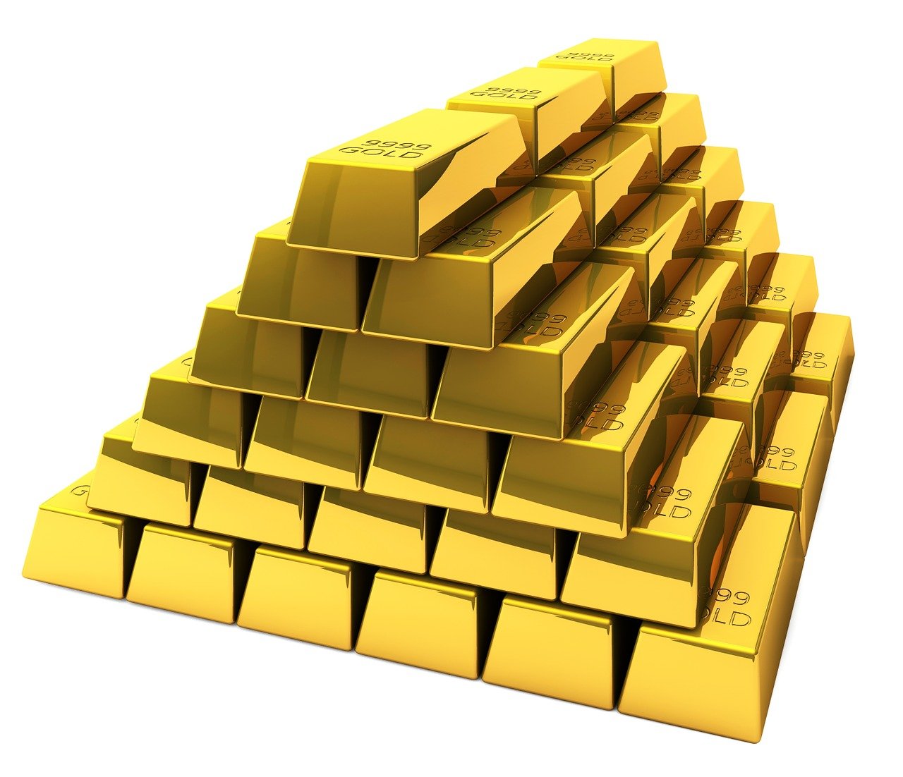 gold, bars, pile